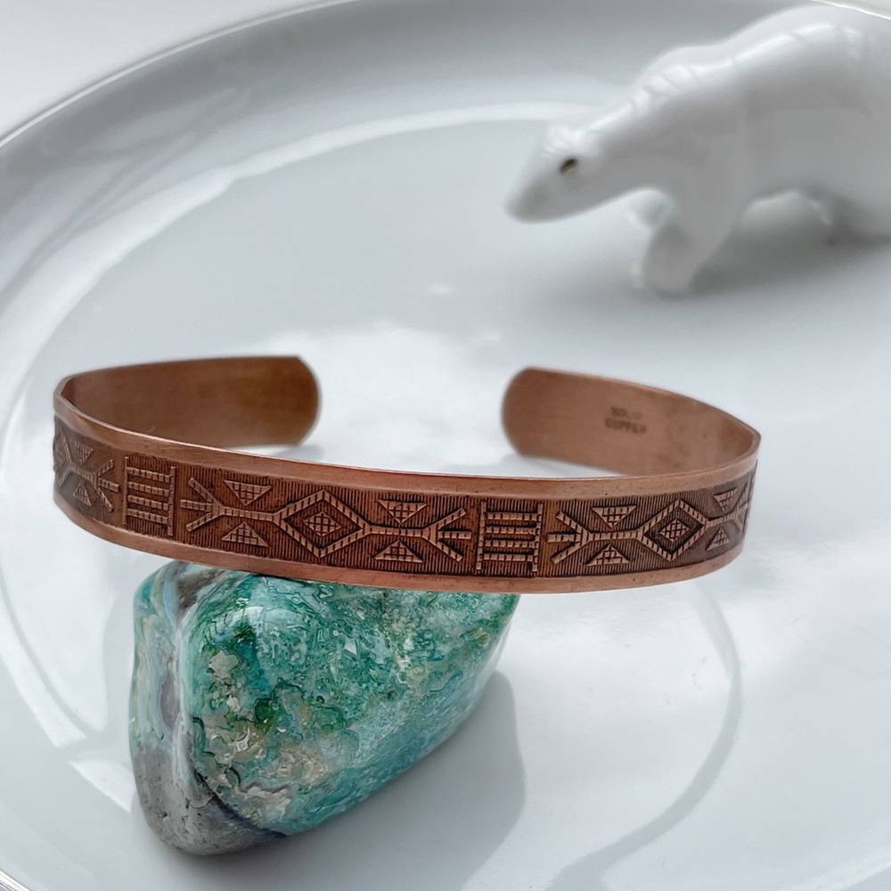 Adjustable Solid Copper Tribal Bracelet - image 1